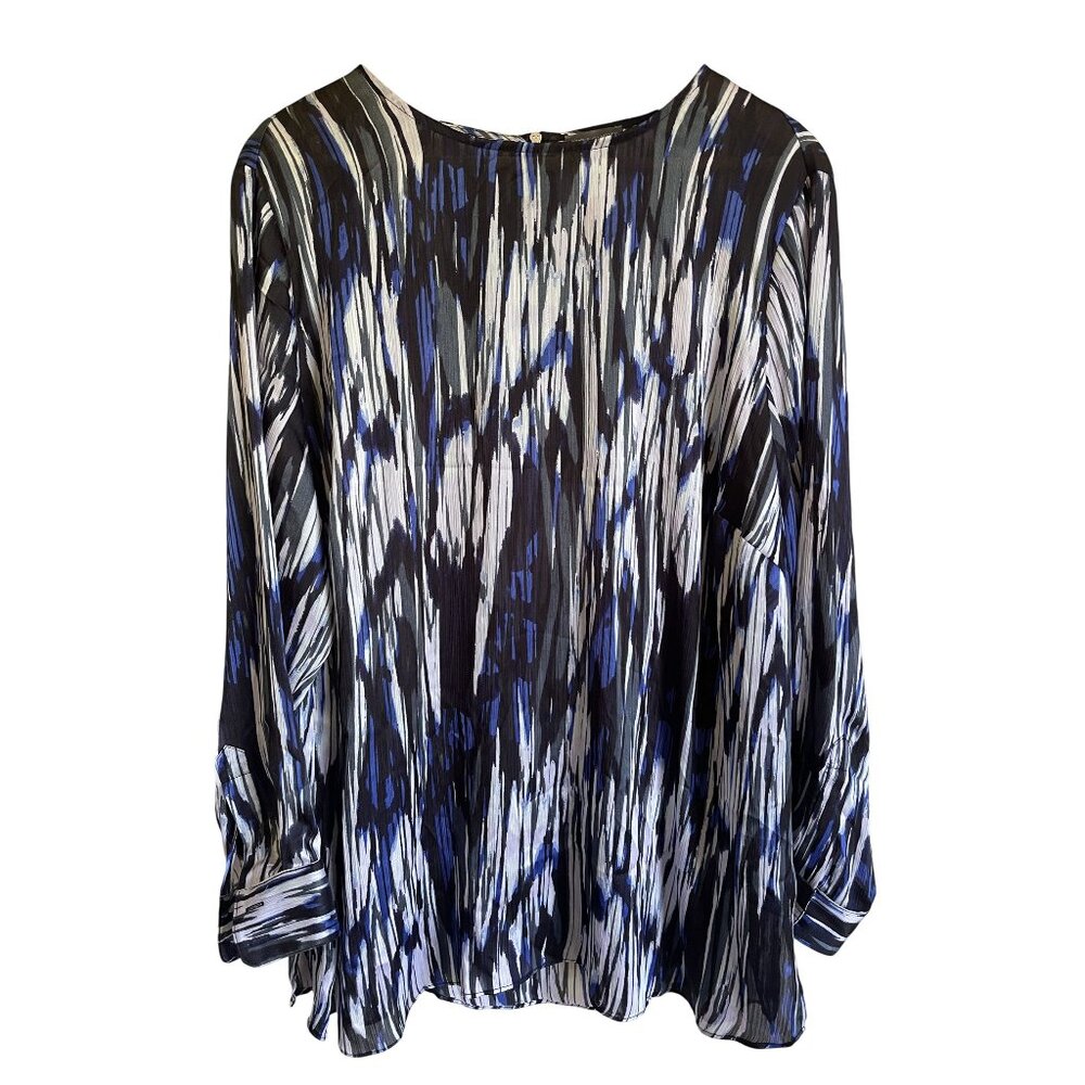 Vince Camuto 2X White Blue Tunic Top Zip Back 100% Polyester Career classic Colo